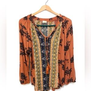 Mason & Belle Bohemian Floral Peasant Top Tassel Tie Size Large